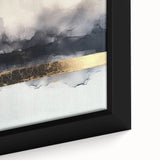 Close-up view of an abstract strokes framed canvas featuring vibrant blue, yellow, and red hues, showcasing intricate textures and artistic depth, perfect for modern decor.