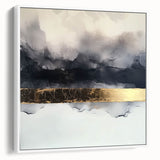 Framed canvas artwork showcasing abstract strokes in muted tones of white and beige, perfect for modern home decor, emphasizing a sleek side view and elegant design.