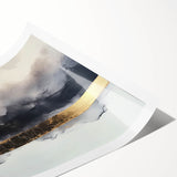 Abstract canvas print showcasing vibrant strokes in shades of blue, pink, and gold, perfect for modern decor. The rolled artwork is elegantly packaged in a protective cardboard tube, ideal for art enthusiasts seeking unique wall decor.