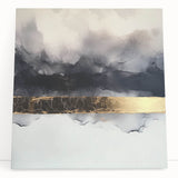 Abstract strokes canvas art showcasing vibrant blue and orange brushwork, leaning against a neutral wall, perfect for modern home decor. Ideal for adding color and texture to any space.