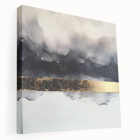 Abstract canvas artwork showcasing vibrant strokes in a blend of blue, orange, and yellow hues, displayed in a side view to highlight its depth and texture. Ideal for modern home decor, this piece adds a dynamic touch to any living space or gallery wall.