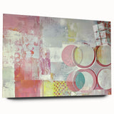 Abstract acrylic glass artwork showcasing vibrant, flowing strokes in shades of blue and orange, viewed from the side, highlighting its smooth finish and modern design. Perfect for contemporary decor.