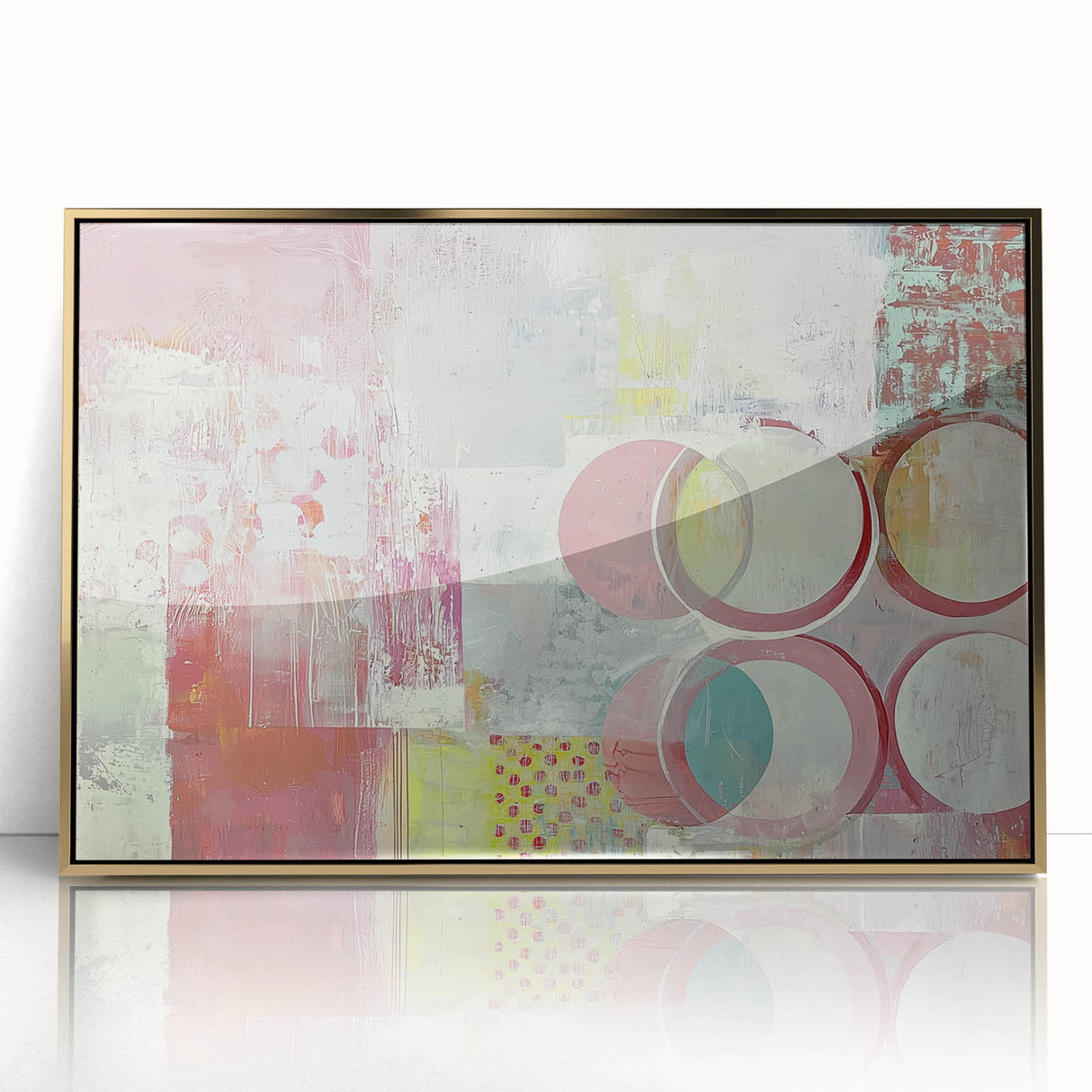 Framed acrylic artwork titled "Abstract Strokes" showcasing dynamic gold and white swirling patterns on a sleek black background, perfect for modern decor.