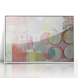 Abstract strokes artwork framed in white acrylic showcasing vibrant colors of blue, orange, and yellow, ideal for modern home decor and artistic spaces.