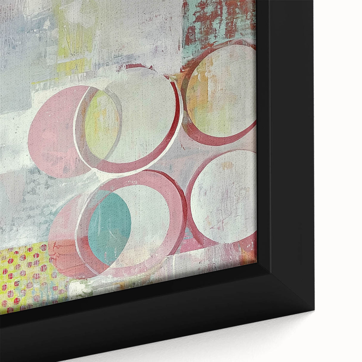 Abstract strokes in vibrant colors create an eye-catching framed canvas artwork, showcasing a modern design with intricate textures and dynamic shapes, perfect for contemporary decor.