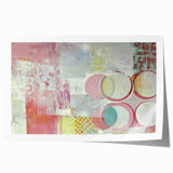 Abstract strokes rolled canvas print featuring vibrant colors of blue, orange, and gold, perfect for modern home decor, packaged securely in a protective tube.