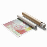 Abstract strokes rolled canvas print featuring vibrant colors of blue, orange, and yellow in a fluid design, perfect for modern home decor and artistic interiors.