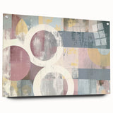 Abstract acrylic artwork showcasing vibrant, colorful strokes on glass, viewed from the side with decorative pins, perfect for modern interior decor.