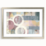 Abstract strokes frame with a silver mat, showcasing a modern artistic design. The front view highlights intricate details and textures, perfect for contemporary decor.