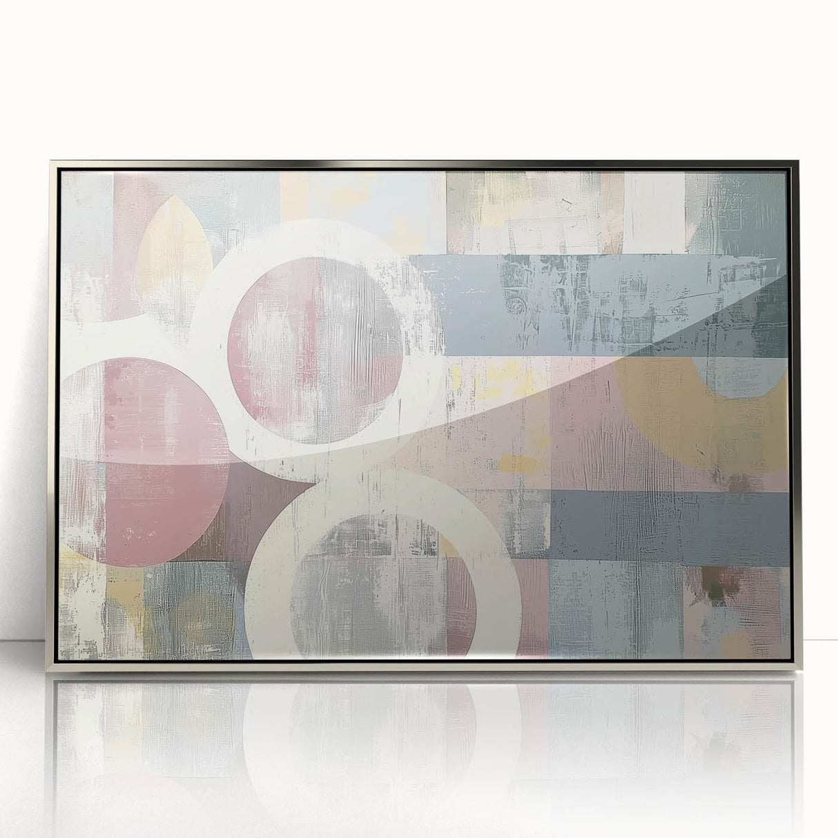 Framed acrylic artwork titled "Design 1055" showcasing abstract silver strokes on a textured background, perfect for modern home decor and art enthusiasts.