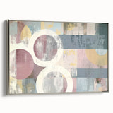 Framed canvas artwork titled "Design 1055," showcasing abstract strokes in silver tones, elegantly displayed from a side view, perfect for modern decor.