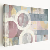Abstract canvas art featuring vibrant, multicolored strokes in a dynamic design, showcasing a textured surface and a side view perspective, perfect for modern decor.