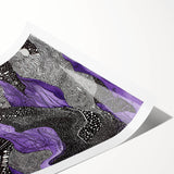 Abstract art print showcasing colorful strokes in shades of blue, orange, and yellow, rolled and ready for display, perfect for modern home decor.