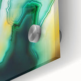 Abstract acrylic painting close-up showcasing vibrant strokes in shades of blue, orange, and yellow, ideal for modern home decor and art enthusiasts.