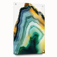 Abstract acrylic artwork showcasing vibrant strokes in a glass frame, viewed from the side, with decorative pins enhancing its modern aesthetic.
