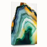 Abstract acrylic wall art featuring vibrant strokes in a dynamic color palette, displayed from a side view on smooth glass, perfect for modern decor.