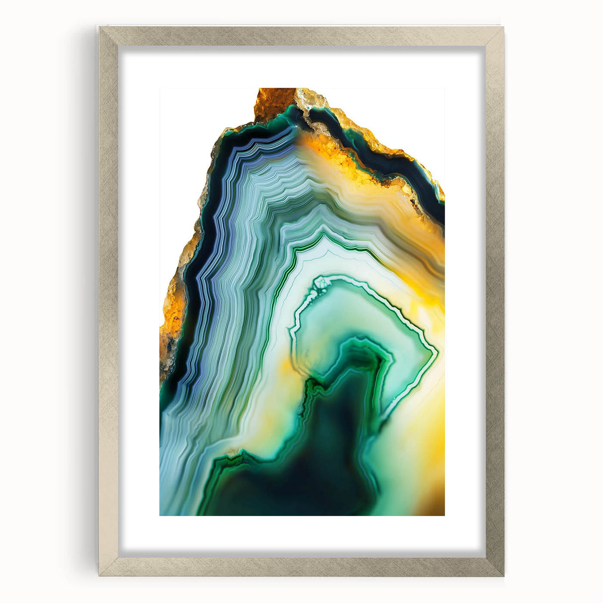 Abstract strokes frame with a silver mat, showcasing an elegant design suitable for modern decor. Ideal for enhancing living spaces with a contemporary touch.