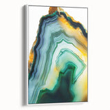 Framed canvas artwork showcasing an abstract design with vibrant strokes in shades of white, blue, and pink, ideal for modern home decor.