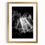 Elegant gold-framed landscape artwork showcasing a serene cave scene with intricate details and a soft mat background, perfect for home decor enhancement. Ideal for art enthusiasts seeking to elevate their space with natural beauty and sophisticated design elements.
