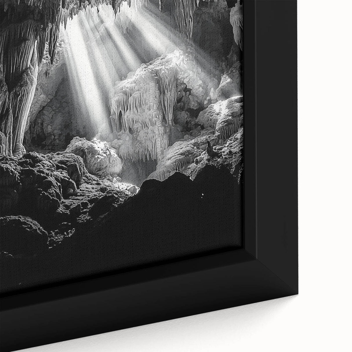 Close-up of a framed landscape canvas artwork showcasing a vibrant cave scene, with rich colors and intricate details, perfect for home decor or art lovers.