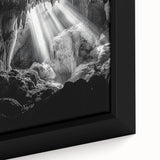Close-up of a framed landscape canvas artwork showcasing a vibrant cave scene, with rich colors and intricate details, perfect for home decor or art lovers.