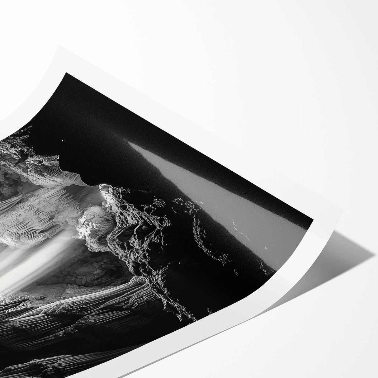 Stunning rolled print depicting a vibrant landscape with caves, showcasing rich colors and intricate details, perfect for home decor or art enthusiasts.