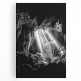 Stretched canvas artwork depicting a vibrant landscape scene with caves, showcasing intricate details and rich colors, perfect for home decor enthusiasts.
