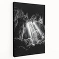 Stretched canvas artwork depicting a serene landscape with caves, showcasing earthy tones and intricate details, ideal for home decor enthusiasts.