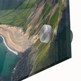 Close-up of a vibrant acrylic landscape artwork depicting majestic cliffs in rich colors, showcasing intricate details and textures, perfect for home decor.