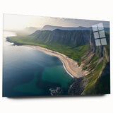 Stunning acrylic landscape artwork showcasing dramatic cliffs in vivid colors, presented in a side view without pins; ideal for modern home decor.