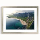 Framed landscape artwork showcasing dramatic cliffs in silver matting, ideal for home decor. The front view highlights intricate details and vibrant colors, perfect for enhancing any living space.