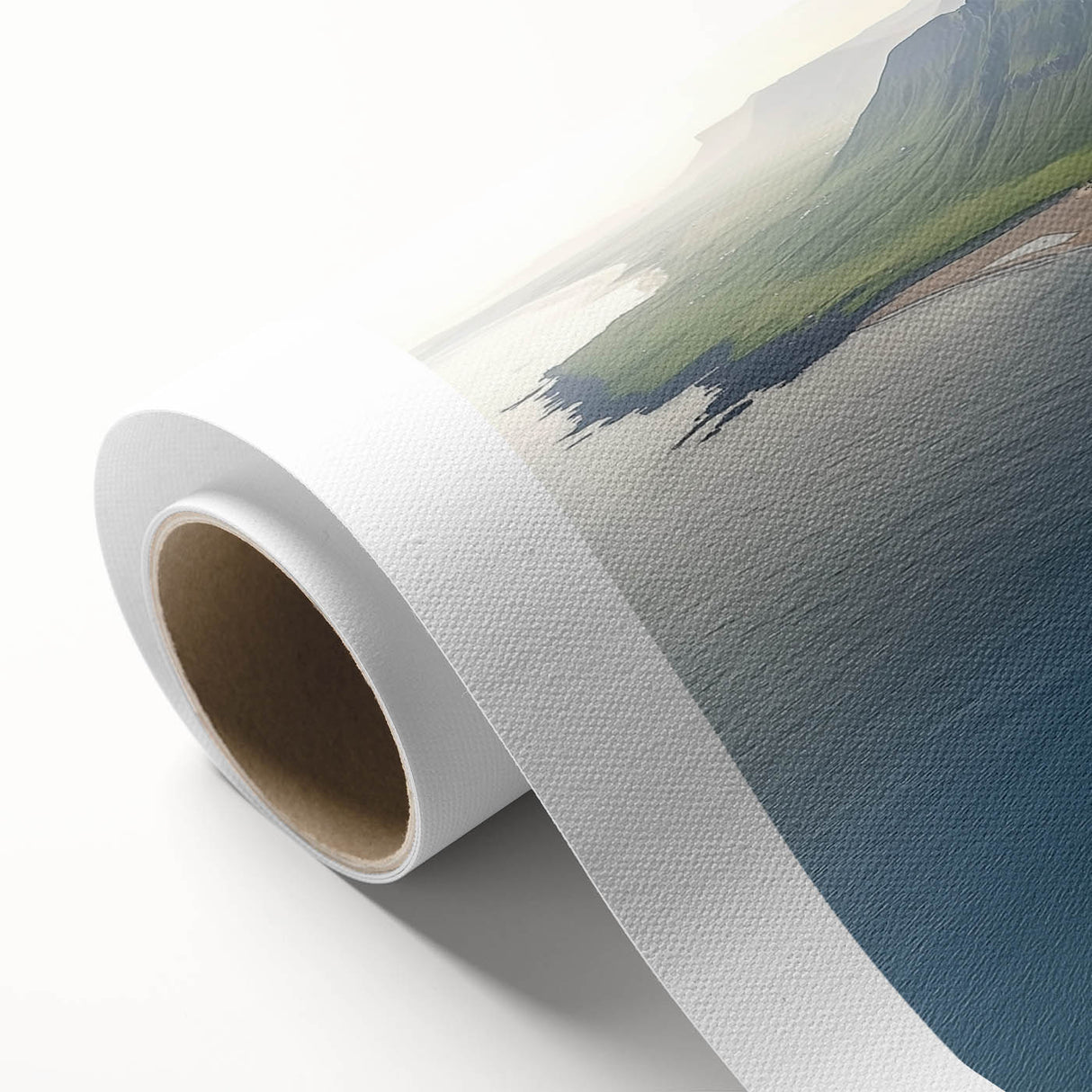 Vibrant landscape canvas artwork showcasing dramatic cliffs and serene skies, rolled and packaged in a protective tube, perfect for home decor. Ideal for nature enthusiasts.