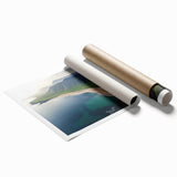 Vibrant rolled canvas print showcasing a stunning landscape of rugged cliffs against a clear blue sky, ideal for modern home decor or art enthusiasts.