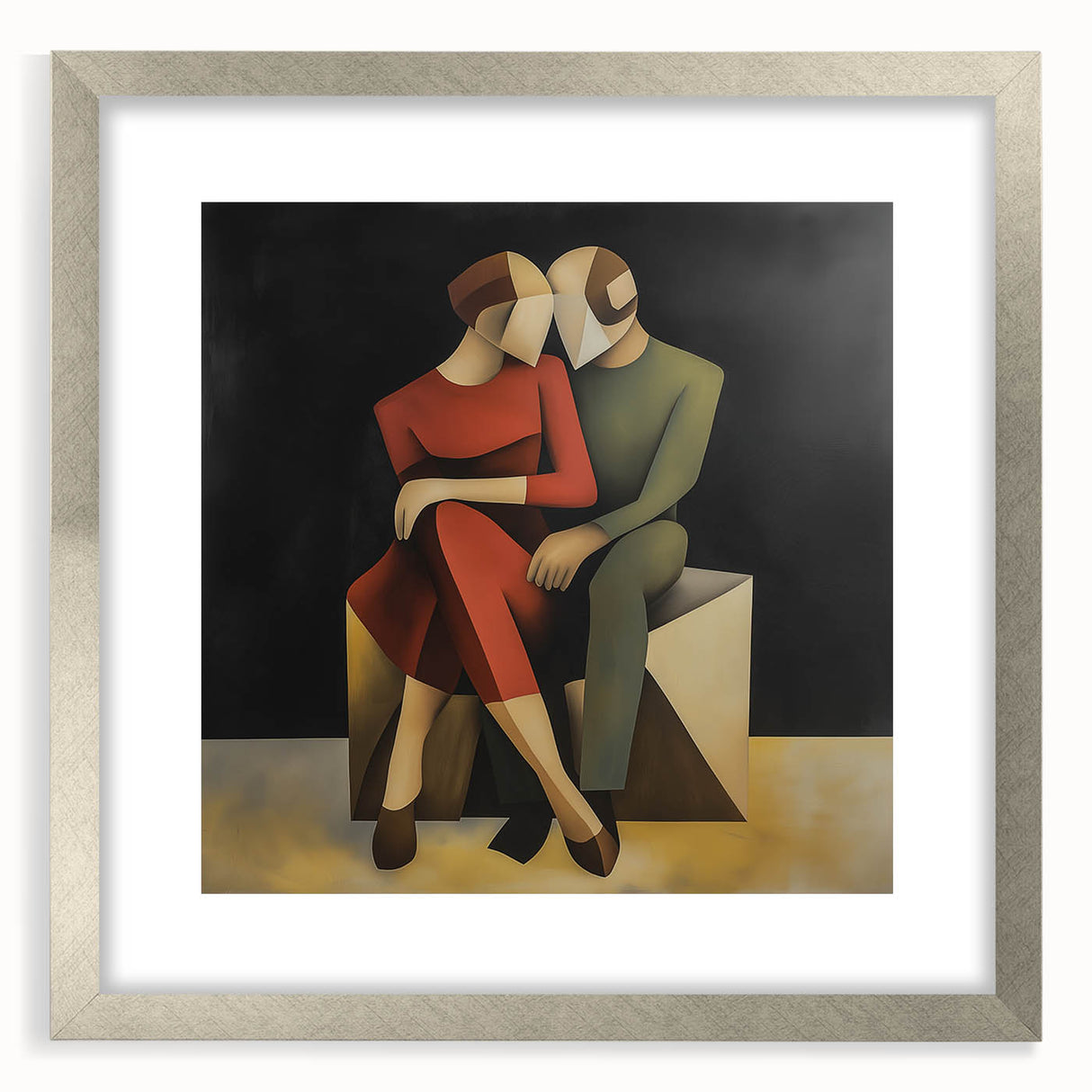 Modern Bedroom Art – Geometric Romantic Couple Canvas Wall Decor