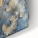Luxury Dining Room Wall Art – Gold & Silver Ginkgo on Blue Canvas