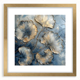 Luxury Dining Room Wall Art – Gold & Silver Ginkgo on Blue Canvas
