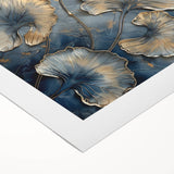 Luxury Dining Room Wall Art – Gold & Silver Ginkgo on Blue Canvas
