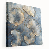 Luxury Dining Room Wall Art – Gold & Silver Ginkgo on Blue Canvas