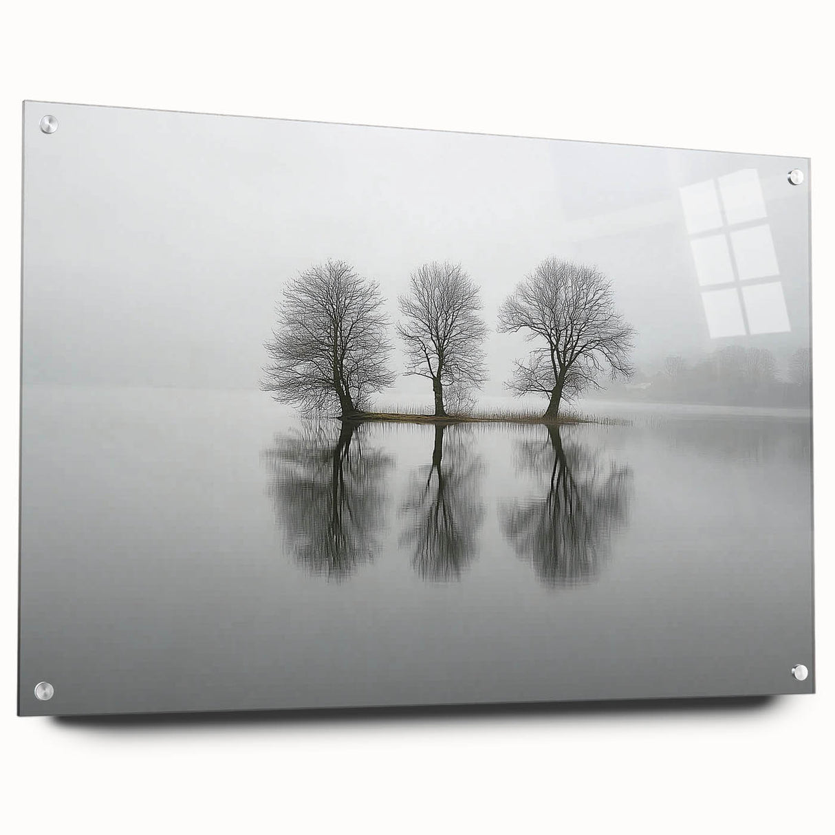 Framed Office Art - Minimalist Foggy Lake Reflection Print