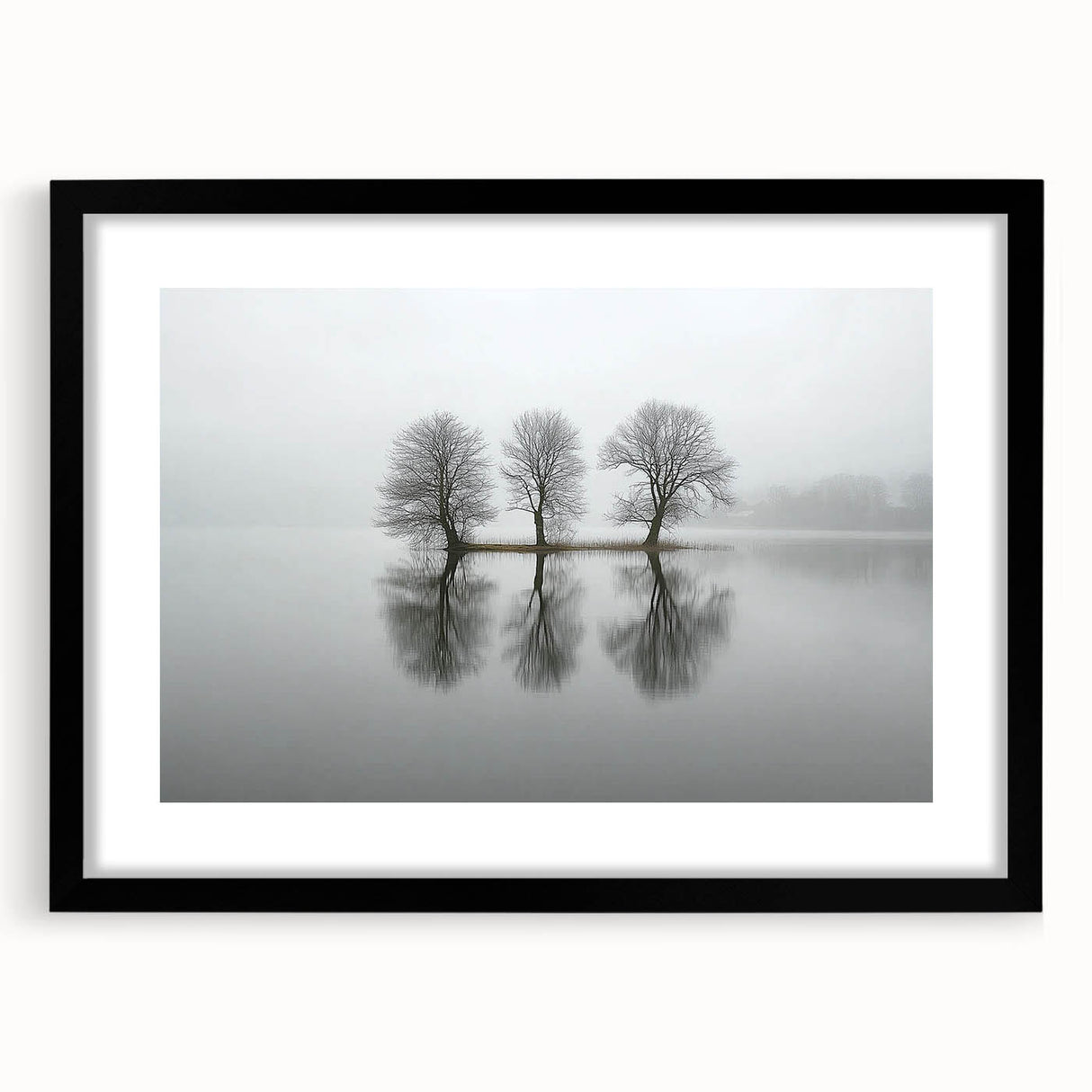 Framed Office Art - Minimalist Foggy Lake Reflection Print