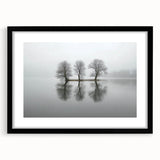 Framed Office Art - Minimalist Foggy Lake Reflection Print