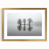 Framed Office Art - Minimalist Foggy Lake Reflection Print