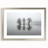 Framed Office Art - Minimalist Foggy Lake Reflection Print