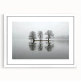 Framed Office Art - Minimalist Foggy Lake Reflection Print