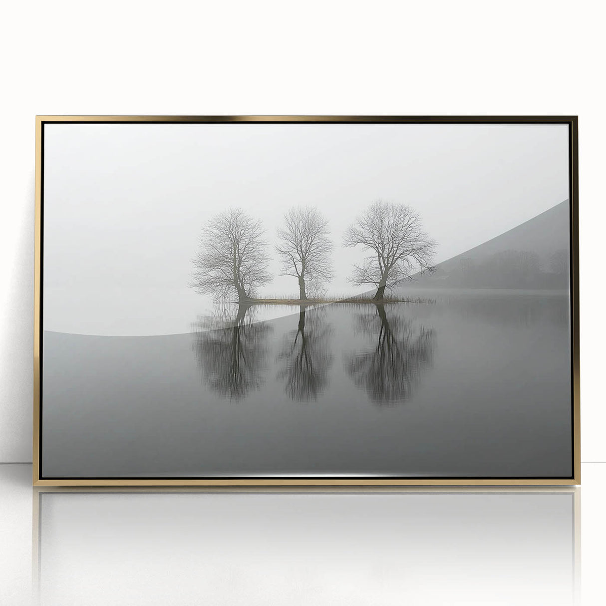 Framed Office Art - Minimalist Foggy Lake Reflection Print
