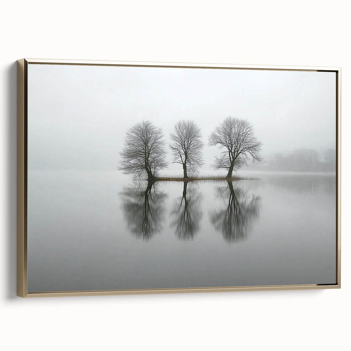 Framed Office Art - Minimalist Foggy Lake Reflection Print