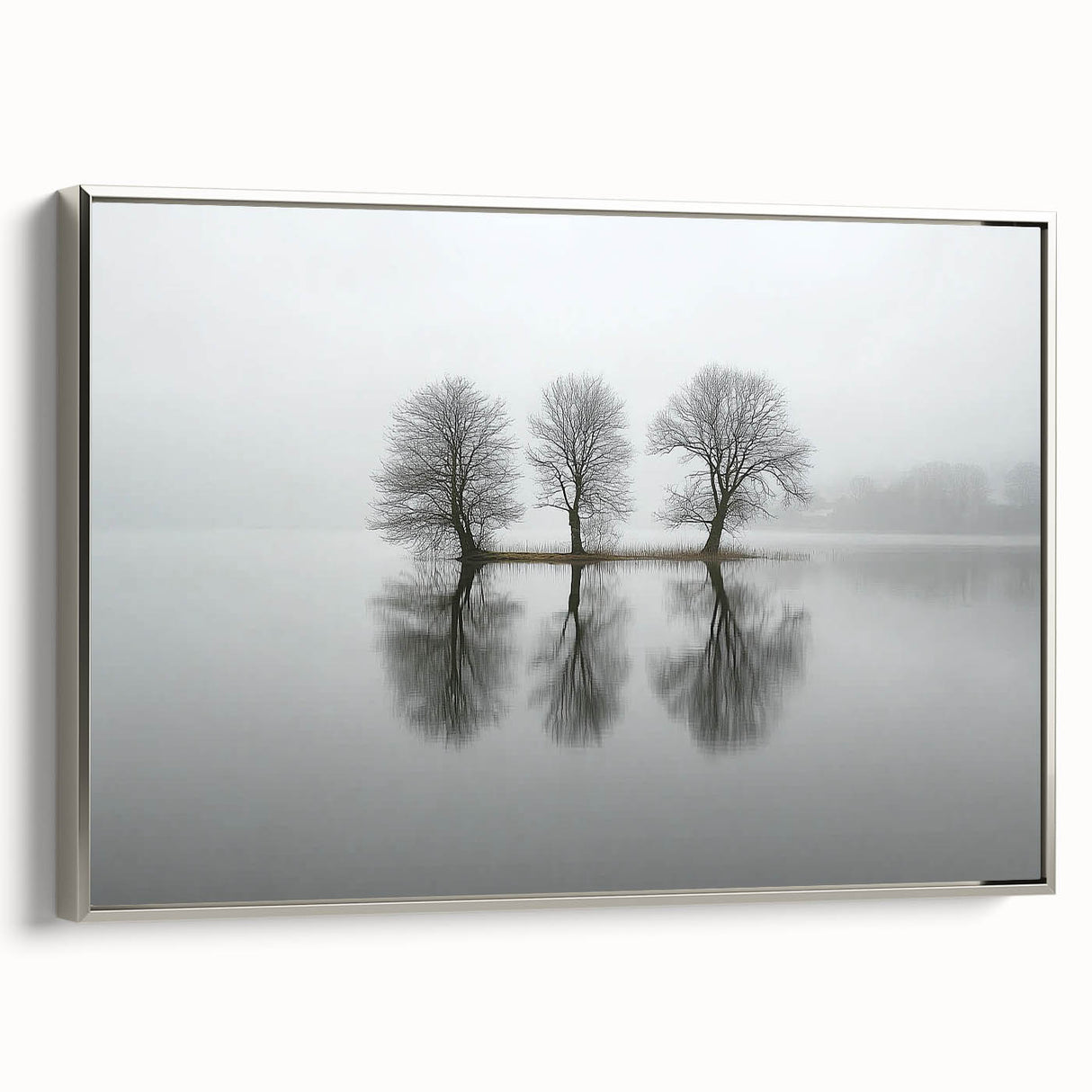 Framed Office Art - Minimalist Foggy Lake Reflection Print