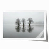 Framed Office Art - Minimalist Foggy Lake Reflection Print