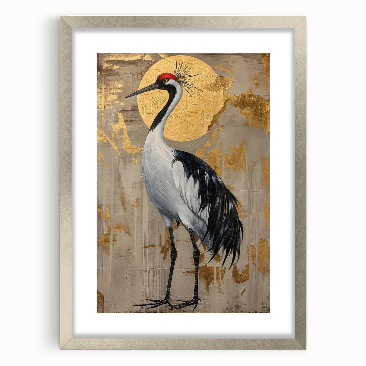 Abstract figurative wall art framed in silver with a mat, showcasing a modern design that adds elegance to any decor. Perfect for contemporary spaces.
