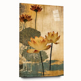 Abstract floral wall art design displayed in acrylic glass, showcasing vibrant colors and intricate patterns, perfect for modern home decor. Side view highlights sleek edges and glossy finish, enhancing aesthetic appeal.